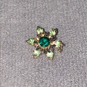Vintage Green Rhinestone Star Burst Brooch